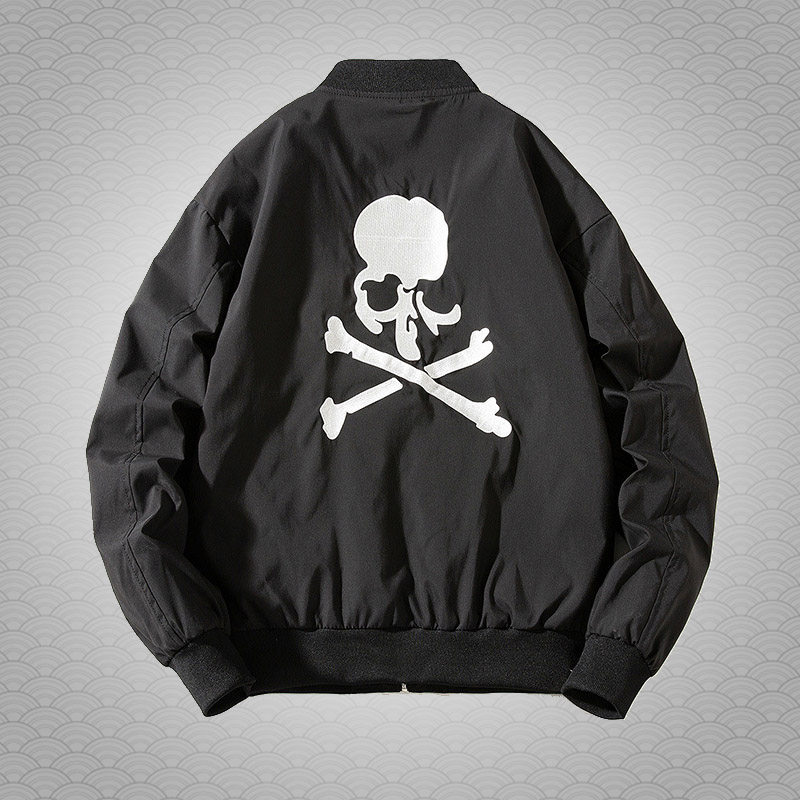 香港正品潮牌 刺绣骷髅头骨头飞行员棒球服 男女修身薄款夹克外套