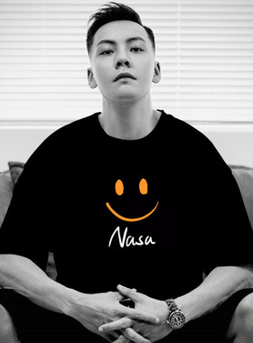 香港正品潮牌夏季NASA陈伟霆橙色笑脸半袖男女装纯棉宽松短袖T恤