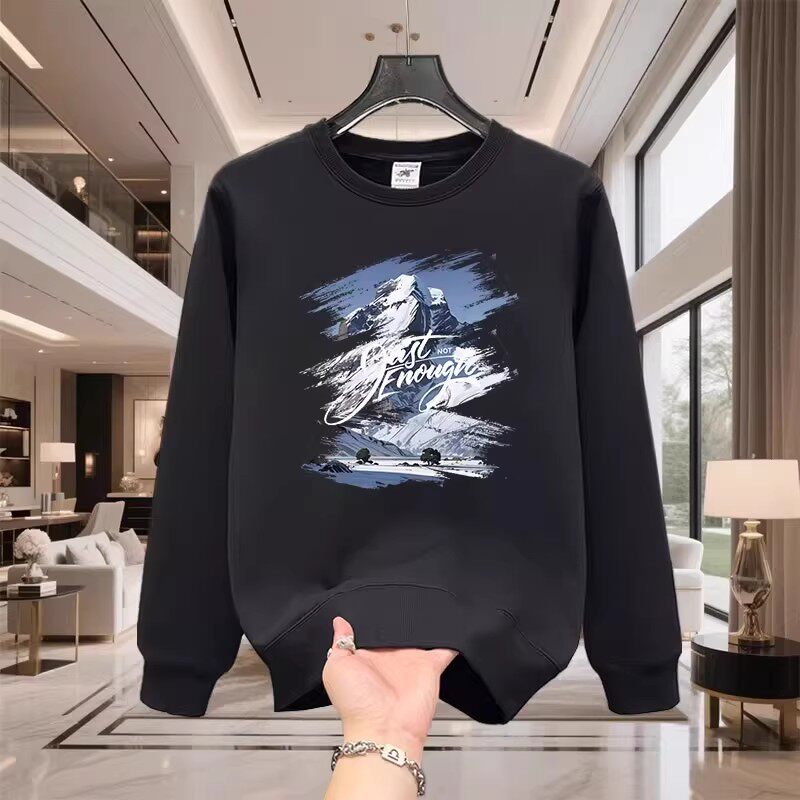 香港正品潮牌秋冬蓝色山峰雪山打底衫男女款纯棉加绒圆领卫衣