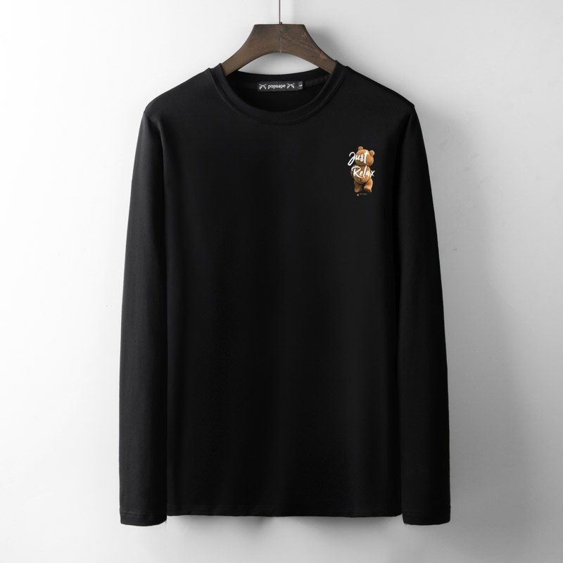 香港正品潮牌秋冬英文小熊休闲打底衫男女装纯棉加绒大码长袖T恤