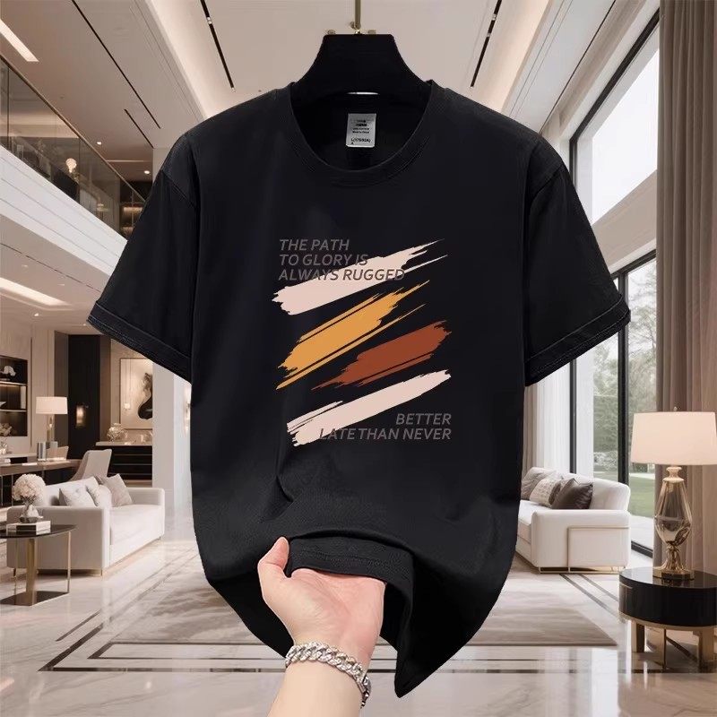 香港正品潮牌夏季彩色四条纹半袖男纯棉重磅宽松圆领短袖T恤