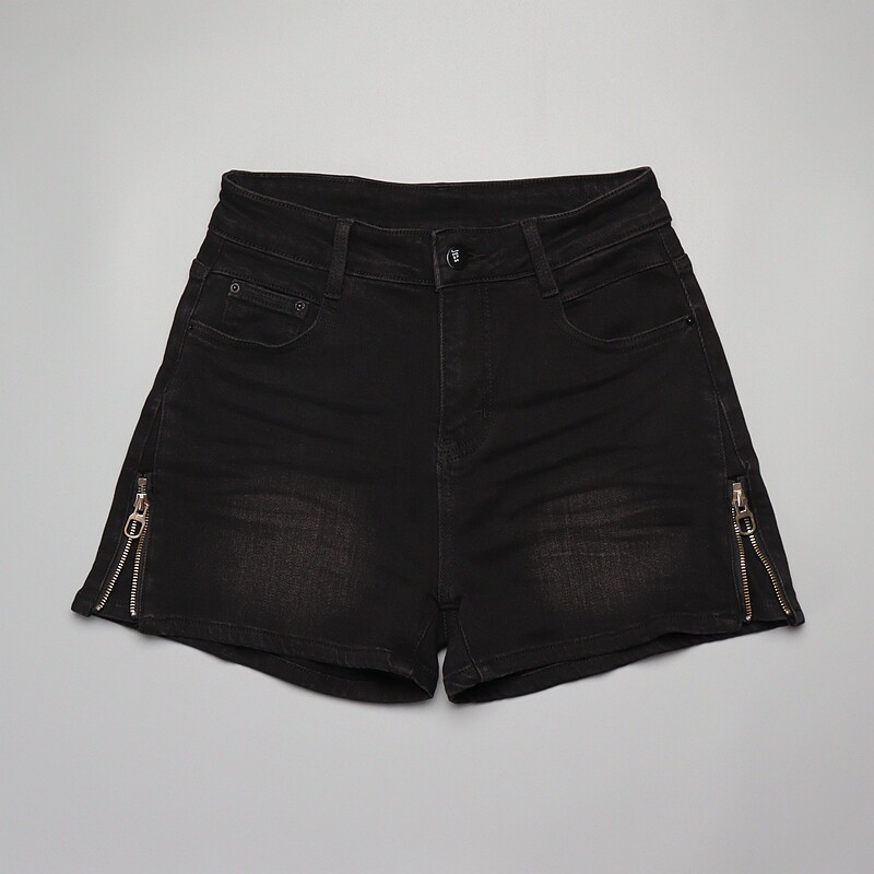 高腰短裤女夏季牛仔裤显瘦黑色弹性热裤拉链装饰直筒新款高档品质