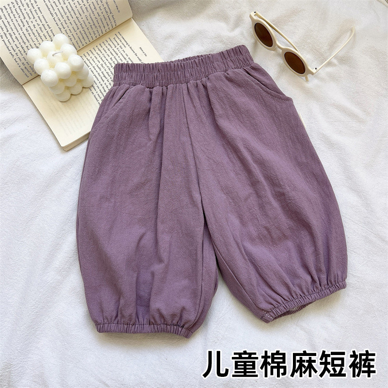 儿童夏季棉麻七分裤薄款透气男童女童纯色休闲运动裤宝宝夏天童裤