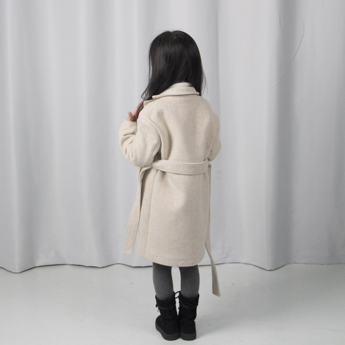 童装女童米白色羊毛大衣毛呢外套收腰中长款儿童呢子大衣加厚秋冬