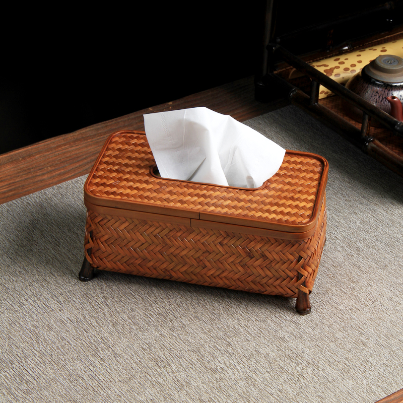中式复古竹子编织纸巾盒
