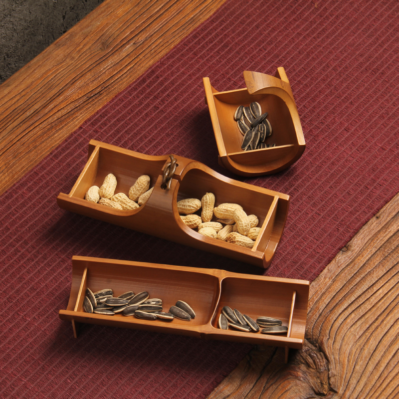 日式茶点盘 和风 竹 创意船型 零食干果盘 点心盘 竹食盒茶道零配