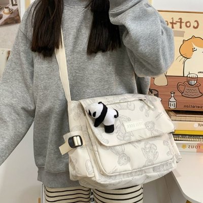 初中学生斜挎书包女孩可爱补习帆布袋高中生补课背包辅导班单肩包