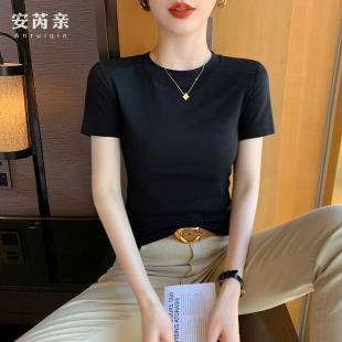 外穿设计感桔梗显瘦打底上衣 夏季 正肩圆领鱼骨短袖 t恤女2026新款