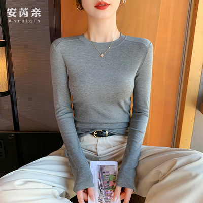 小圆领正肩长袖T恤女可外穿内搭