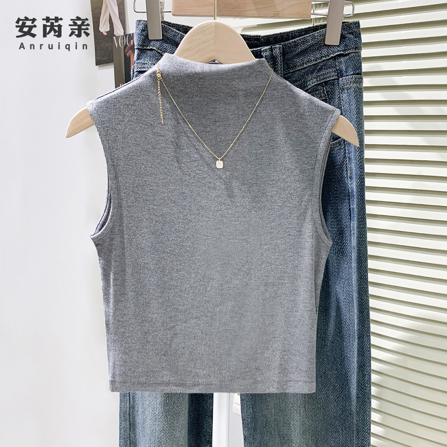 半高领吊带背心女露脐短款内搭春夏季新款遮副乳无袖运动打底上衣