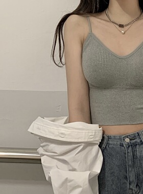 吊带背心女带胸垫短款美背内搭夏季性感修身辣妹外穿灰色内衣上衣