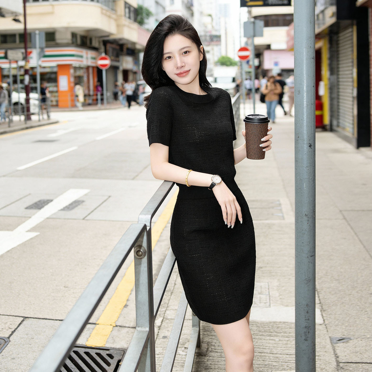 深圳南油新款针织时尚休闲套装短袖透气纯色女装感裙套装