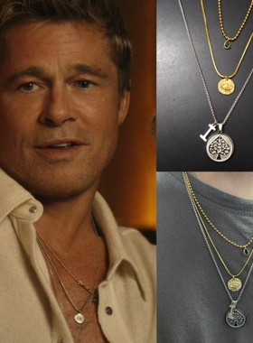 F1狂飙飞车 布拉德·皮特Brad Pitt同款叠戴项链金银色黑桃牌项圈