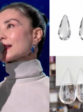 2026年春晚 王菲同款耳环透明水滴耳钉夸张树脂耳饰耳坠洗衣凝珠