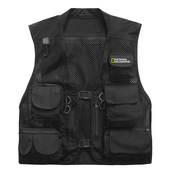 英文版 多口袋摄影摄像记者采访马夹订制LOGO 国家地理网眼马甲夏款