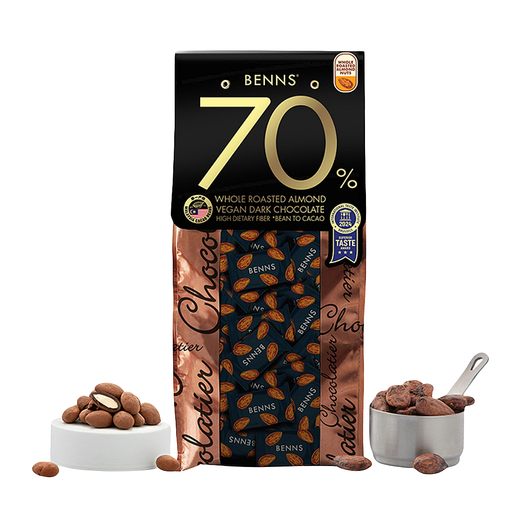 BENNS贝纳丝坚果仁黑巧克力70%可可脂含量巴旦木夹心休闲零食,零食/坚果/特产,果仁巧克力,淘宝优惠券,粉丝福利购,淘宝优惠卷