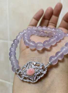 天曼新中式复古国风海螺珠高冰紫罗兰紫玉髓珠串项链middots925银