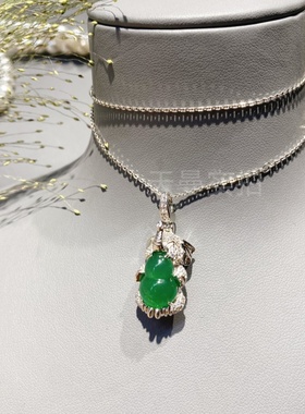 天曼新中式国风阳绿小葫芦闪钻大象设计款项链925银小众玉石