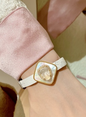 新中式国风白贝母水沫玉貔貅腕带媲美冰种翡翠手表带腕带