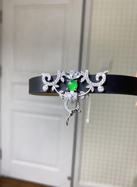 天曼珠宝巴西绿玉髓玛瑙百搭WAN能锁骨链choker项链媲美翡翠送礼