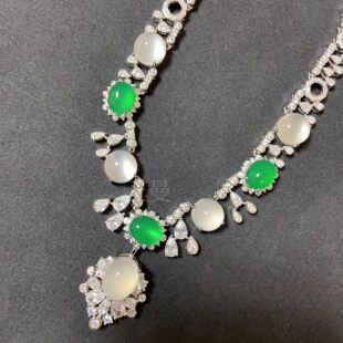 玫瑰的故事 朱珠同款 新中式仿翡翠项链 925纯银玉髓项链