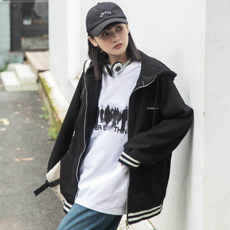 角舍2026秋冬季新款 加绒加厚宽松运动百搭学院风连帽卫衣外套女