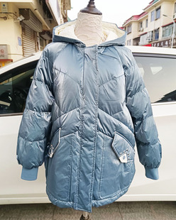 羽绒服女短款新款韩版宽松加厚白鸭绒小个子面包服外套雾霾蓝