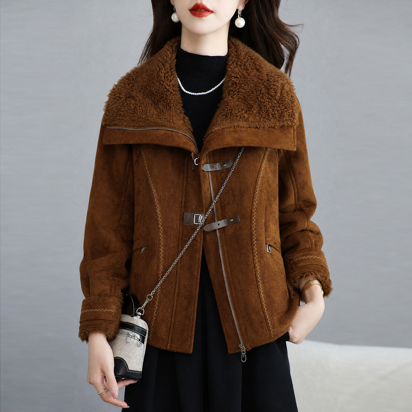 海宁颗粒绒羊剪绒皮草外套女2026冬季新款短款保暖羊羔毛皮毛一体