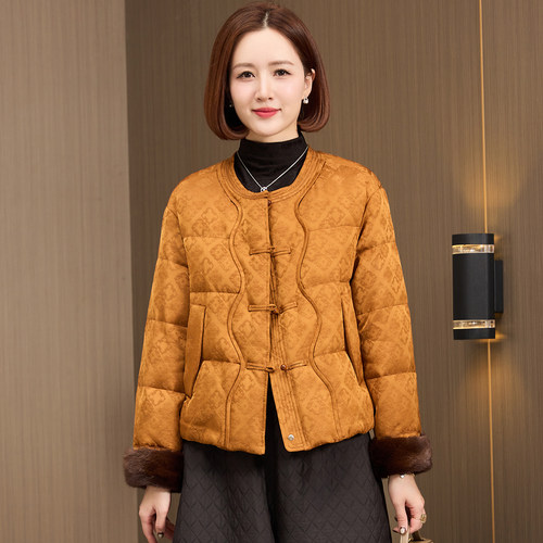 高端新中式国风鹅绒羽绒服女2025冬新款短款复古轻薄保暖皮草外套