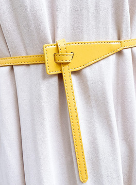 配裙子腰带黄色皮带牛皮打结腰带时尚装饰裙带简约百搭连衣裙腰带