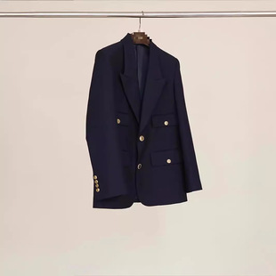 金属扣藏蓝西服 重磅牛货又飒又摩登宽松西装 深圳南油女装 渠道货