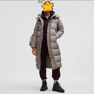 深圳南油女装~渠道货轻奢~95鹅绒九格泡芙连帽加长款羽绒外套女