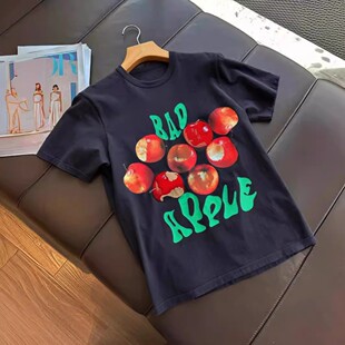 深圳南油女装~渠道货 出口意大利 手绘~苹果印花刺绣圆领短袖T恤