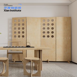 汐岸物研所实木海洋板屏风咖啡店装饰隔断原木风折叠屏风玄关隔断