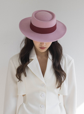 2021秋冬季新款羊毛呢平顶帽礼帽帽子女潮时尚百搭保暖帽网红同款