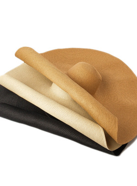 欧美春夏新款圆顶纸草大檐光身草帽舞台走秀拍摄凹造型沙滩防晒帽