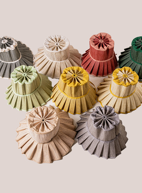 春夏新款休闲可折叠百褶成人儿童草帽防水面料户外逛街旅游遮阳帽