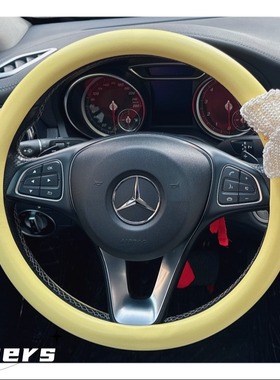 ins风格高级珍珠蝴蝶结女生汽车把套防滑舒适车载方向盘套淡黄色