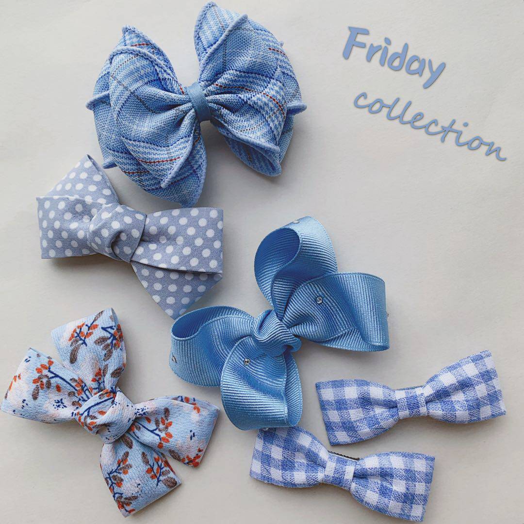 福2呆 成品清新蓝色系蝴蝶结原创少女发饰儿童头饰萝莉可爱发夹