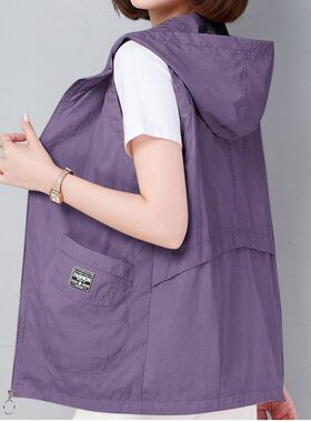 【带透气网】薄款马甲女夏短款外搭防晒背心大码宽松休闲连帽坎肩