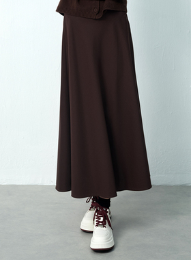 佰搭精致通勤100%精梳羊毛半身伞裙长A字半裙 26春新品
