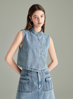 PALO WIETING｜马夹｜设计感新中式佰搭短款牛仔马甲女 25春夏新