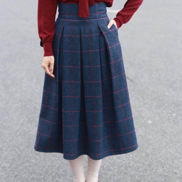 中长款伞裙英伦风百褶半身裙