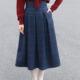 左方露量身定做英伦风百褶半身裙红蓝格羊毛呢高腰显瘦伞裙中长款