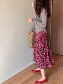 送你一朵小红花 量身定做印花半身裙高腰显瘦大摆A字裙中长款 裙子