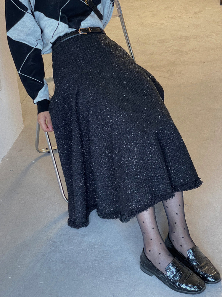 中长款伞裙复古a字闪闪半身裙