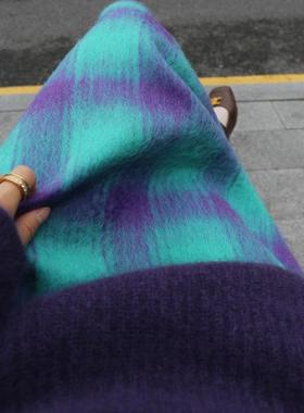 左方露量身定做复古蓝紫格顺毛呢半身裙中长款马海毛a字显瘦高腰