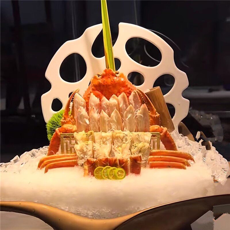 海鲜姿造创意装饰摆盘镂空盘白色莲藕盘新中式盘式三文刺身盘高档