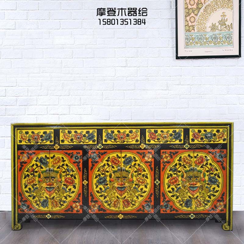 藏式彩绘鞋柜玄关柜储物柜佛柜佛台供桌门厅柜入户柜中式实木家具