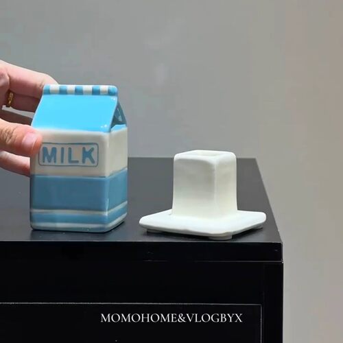Milk牛奶盒陶瓷牙签筒带盖防尘